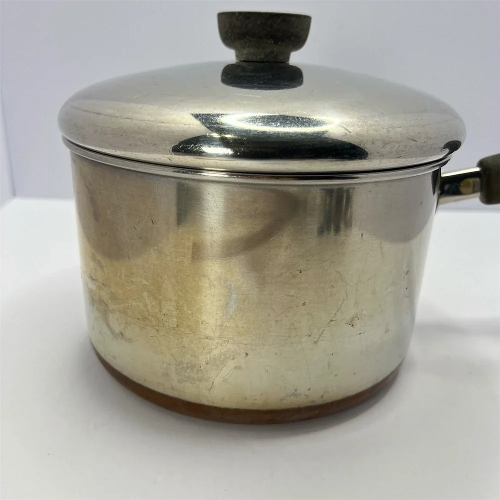 Revere Ware Saucepan Pot with Lid 3Qt Vintage Made USA Copper Bottom Midcentury